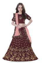 Dwiden Maroon Baby Doll Tafetta Sattin Semi-Stitched Girl's Lehenga Choli