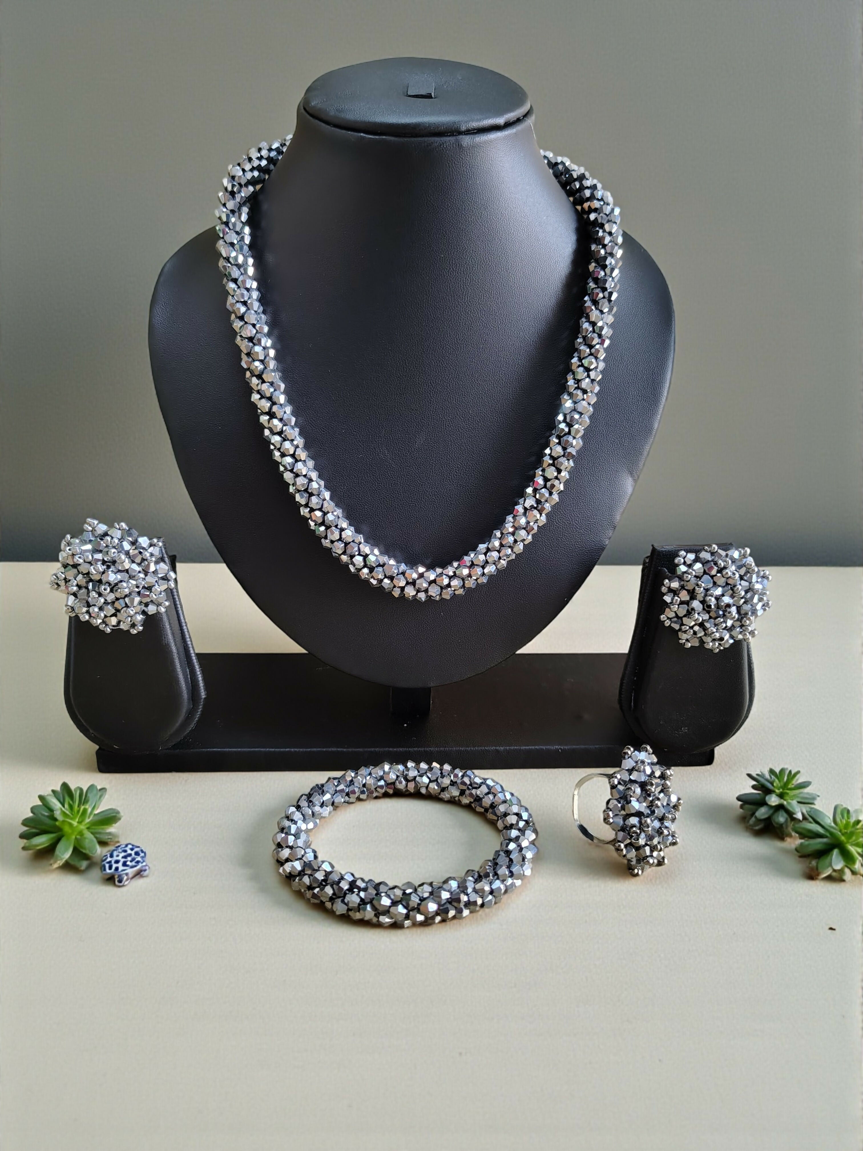 Inhanns Rangshine 4-In-1 Crystal Glam Set - Handmade - Silver