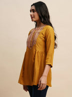 Mustard Chinon Embroidered Top - Tarini