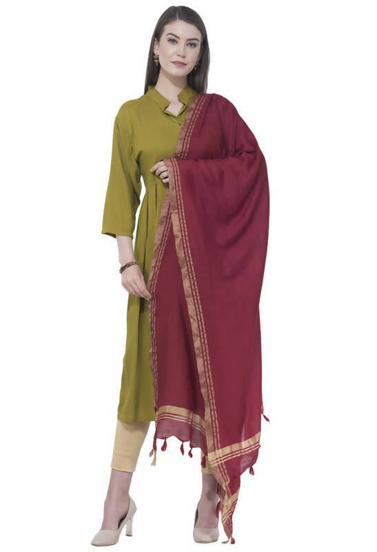 Mominos Fashion Moeza Cotton Golden Border Maroon Dupatta