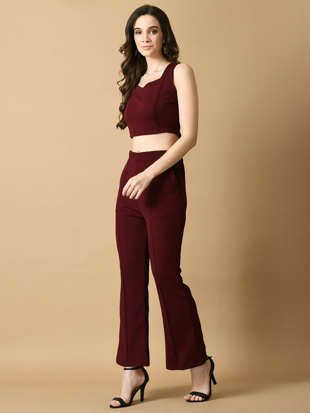 Myshka Women's Magenta Solid Top With Trousers