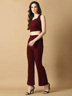 Myshka Women's Magenta Solid Top With Trousers