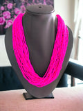 Inhanns Handmade Beaded Multilayer Necklace, 20 Layers - Hot Pink