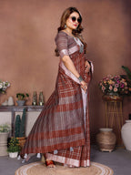 Anaita Brown Weaving Linen Cotton Saree With Blouse - Distacart