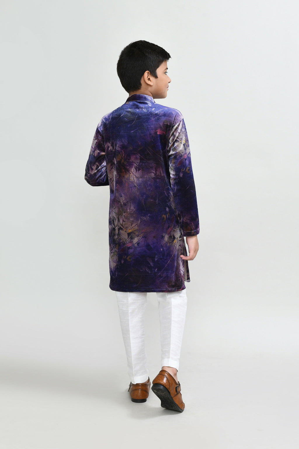 Joban Fashion Velvet Purple Kurta With Straight Fit Pant
