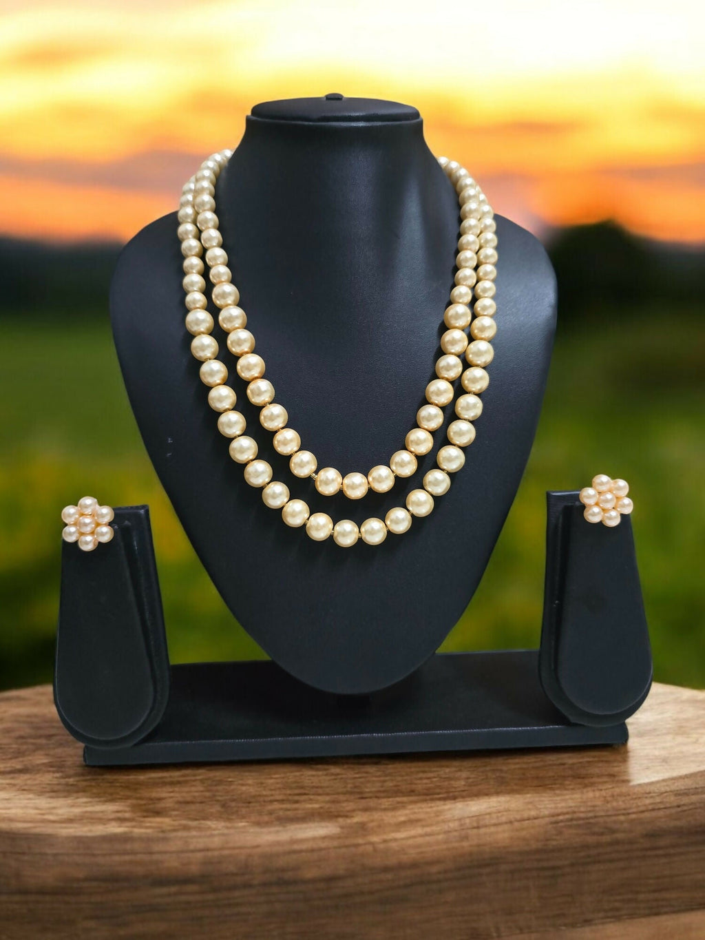 Inhanns Everyday Workwear Pearl Set (Double Layered Pearls) - Beige