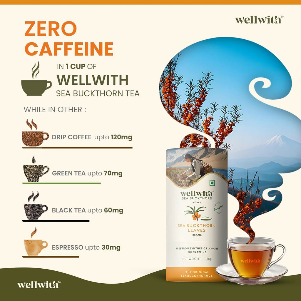 Wellwith Sea Buckthorn Raw Leaves Tea - Himalayan Herbal Leaf Tea - Distacart