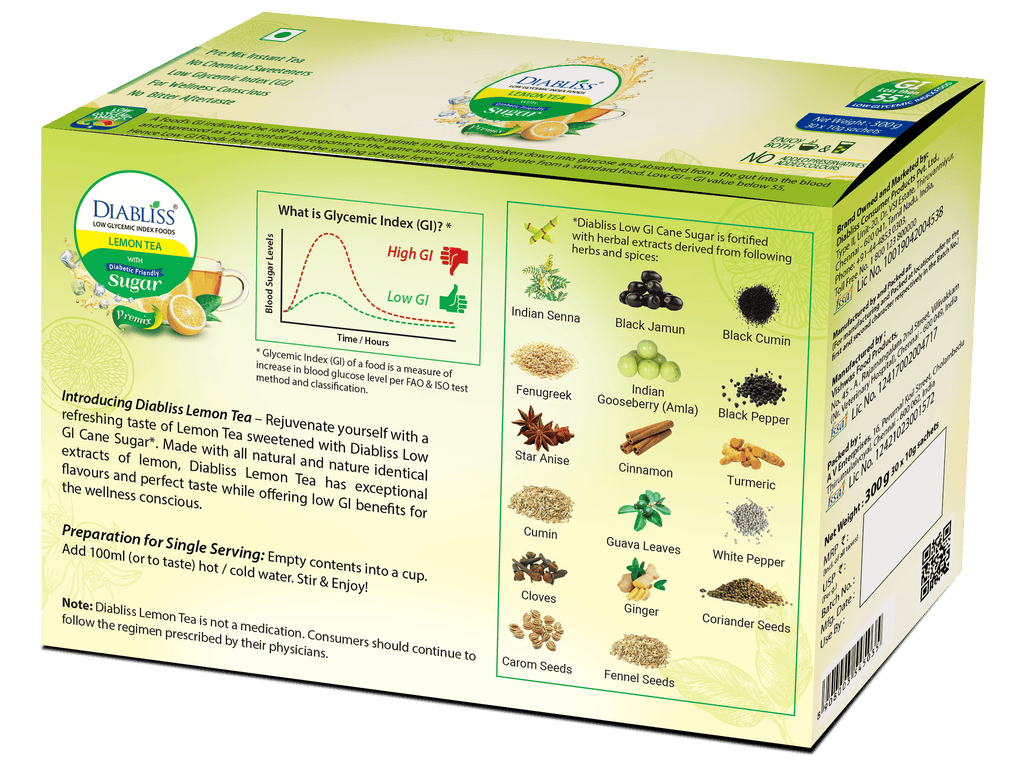 Diabliss Herbal Lemon Tea Sachets With Diabetic Friendly Sugar - Distacart