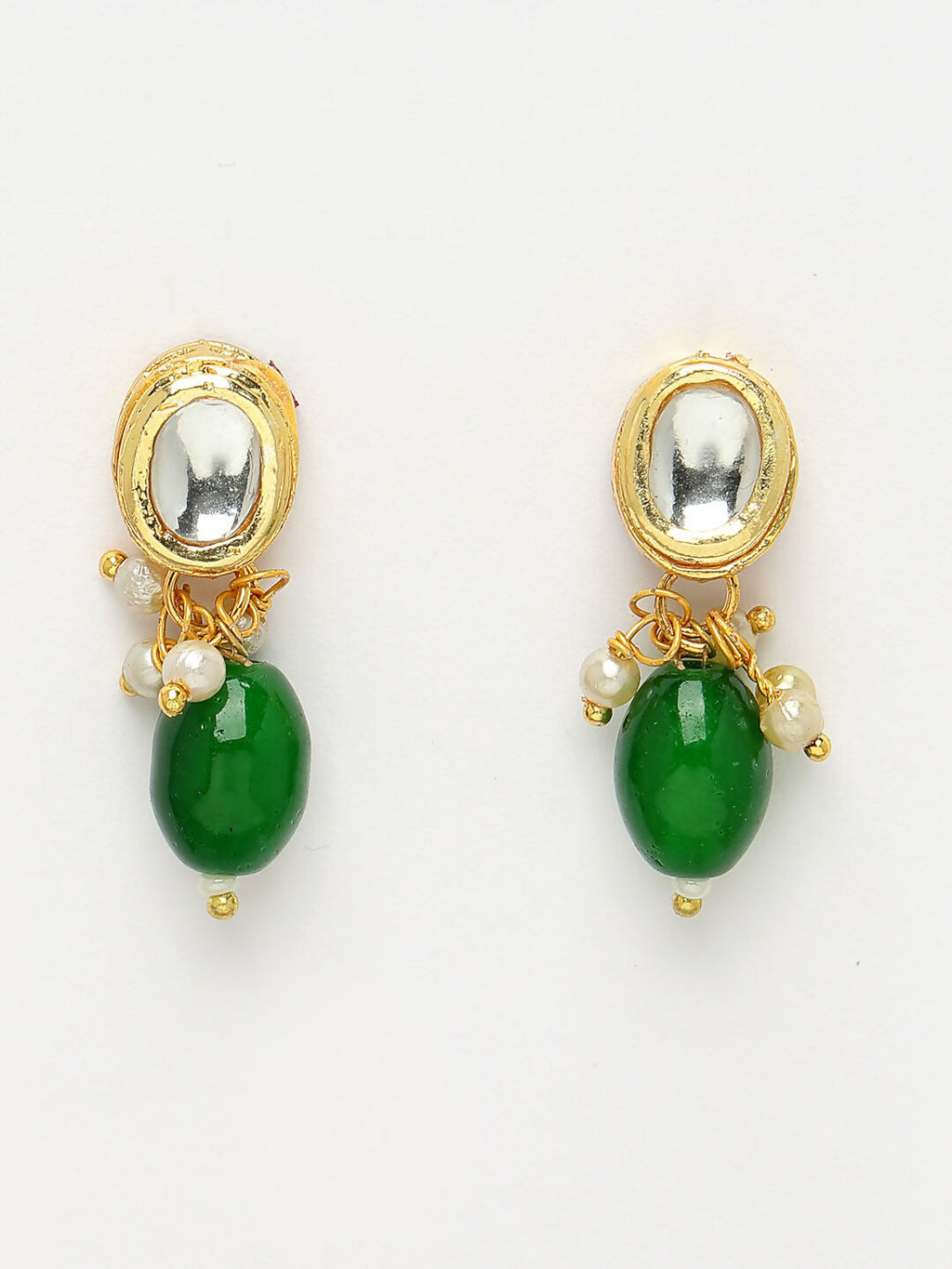 NVR Women's Green Artificial Beads Layered Necklace with Drop Earring