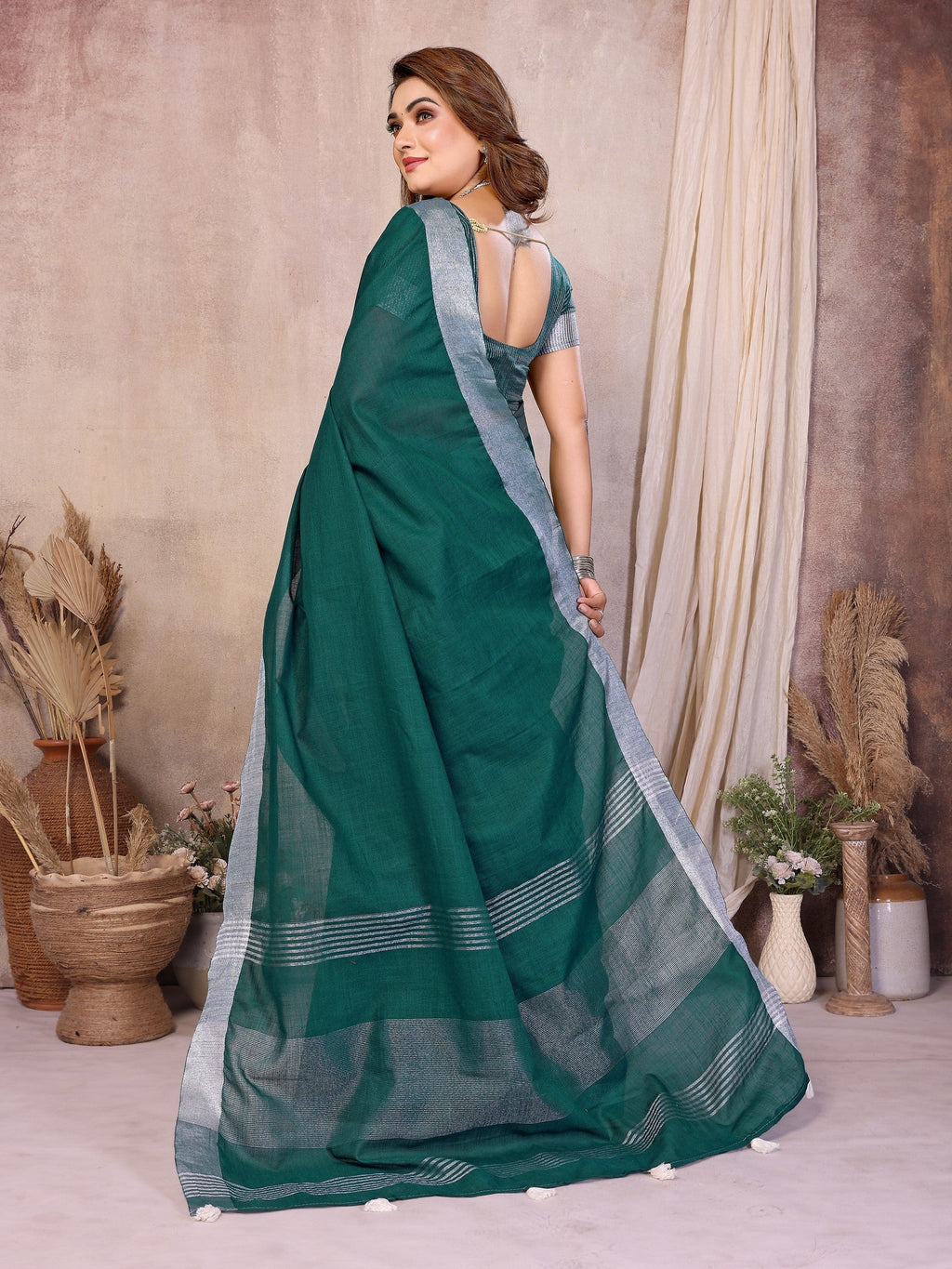 Anaita Green Weaving Linen Cotton Saree With Blouse - Distacart