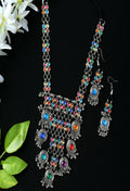 Mominos Fashion Johar Kamal Oxidised Silver-Plated Brass Finish Multi Kundan Afghani Long Necklace For Women - Distacart