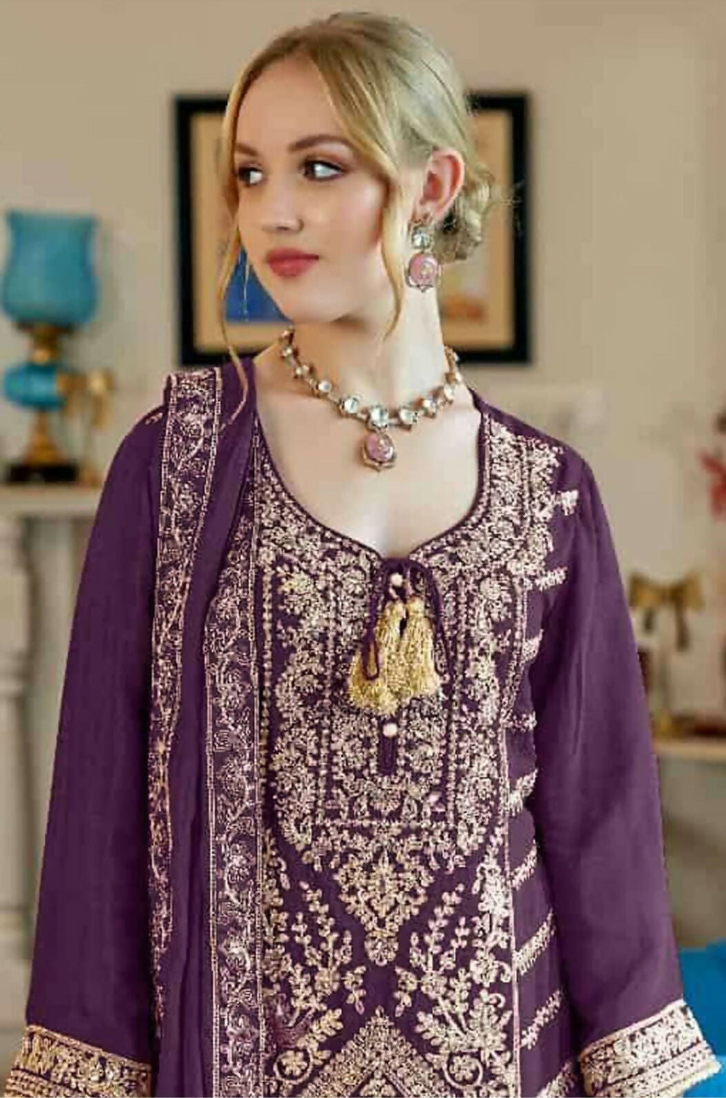 Anaita Purple Vichitra Simar With Embroidery Coding Sequence Stitched Salwar Suit - Distacart