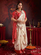 Joban Fashion Satin Silk Off White Floral Printed Saree - Distacart