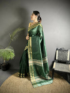 Joban Fashion Green Woven Pattern Raw Silk Kanjivaram Silk Saree - Distacart