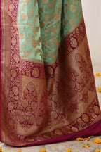 Joban Fashion Aqua Crepe Chiffon Pure Handloom Banarasi Silk Saree