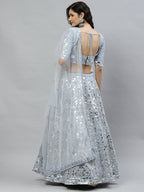 Sky Blue Georgette Paper Mirror Embroidery Work Lehenga Choli with Dupatta - Jivika