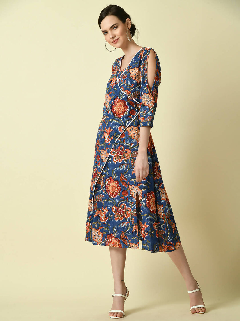 Myshka Women's Blue Floral Printed A-Line Dress - Distacart
