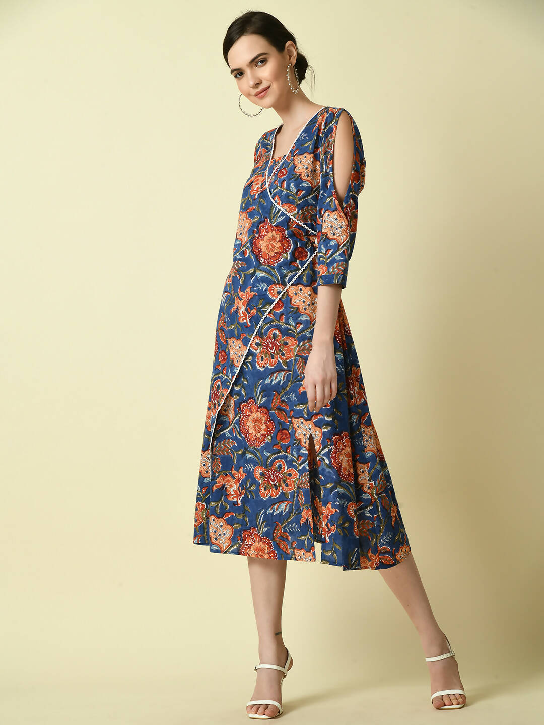 Myshka Women's Blue Floral Printed A-Line Dress - Distacart