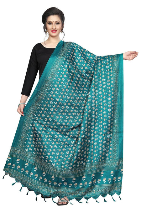 Vamika Rama Green Dot Printed Khadi Bhagalpuri Latest Dupatta