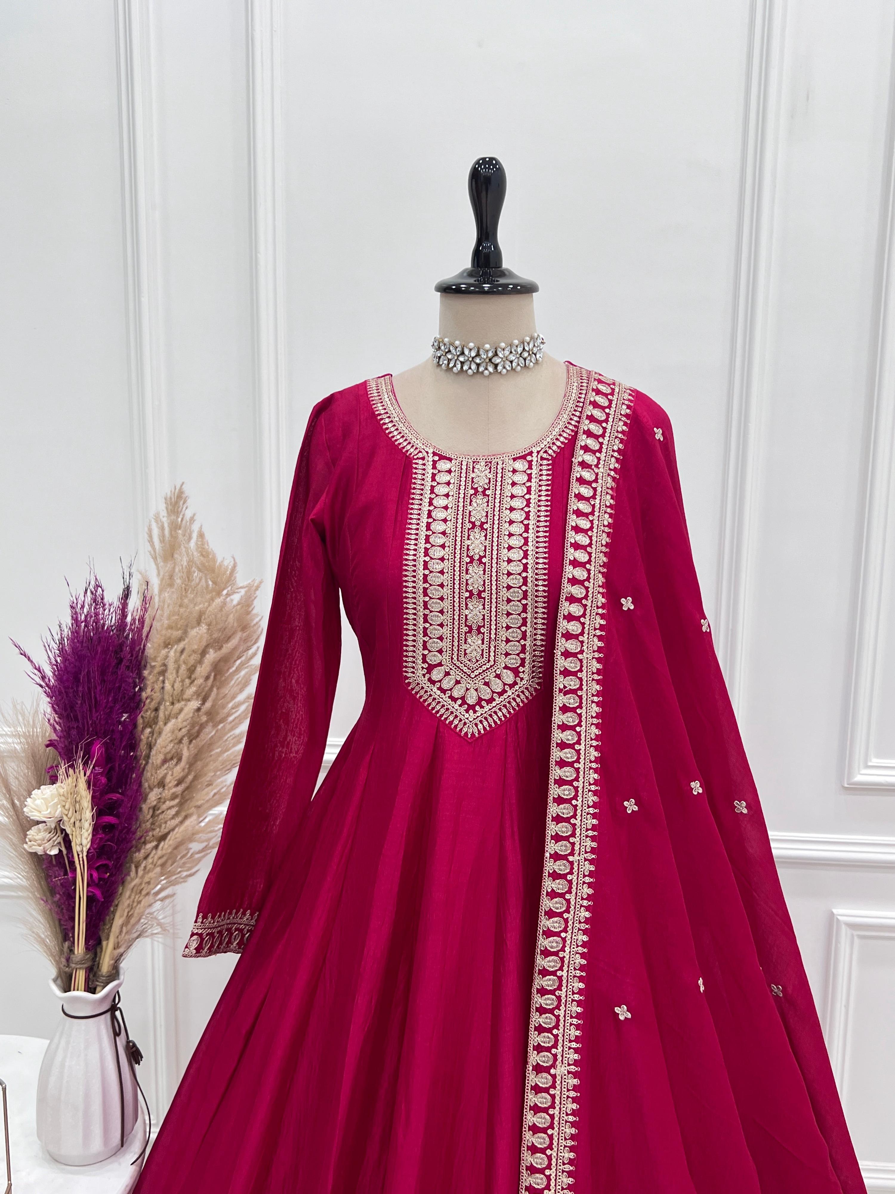 Evanik Ranipink Vichitra Silk Embroidered Sequence Work Wedding Gown Collection