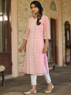 Juniper Women's Pink Georgette Printed Kurta - Distacart