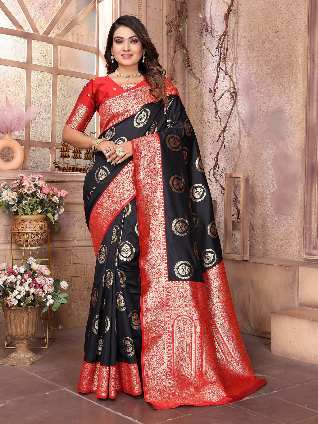 Joban Fashion Black Banarasi Soft Silk Woven Saree - Distacart