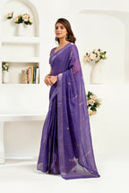 Joban Fashion Purple Geomatric Linen Ready To Wear Saree With Unstitched Blouse - Distacart