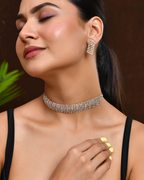 Jewels Nest Gold-Plated American Diamond Wide Choker Necklace Set