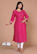 Miravan Women's Plus Size Pink Bandhani Pakistani Straight Kurti