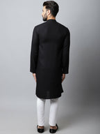 Even Apparels Black Color Linen Linen Men's Kurta With Side Placket (LN761) - Distacart