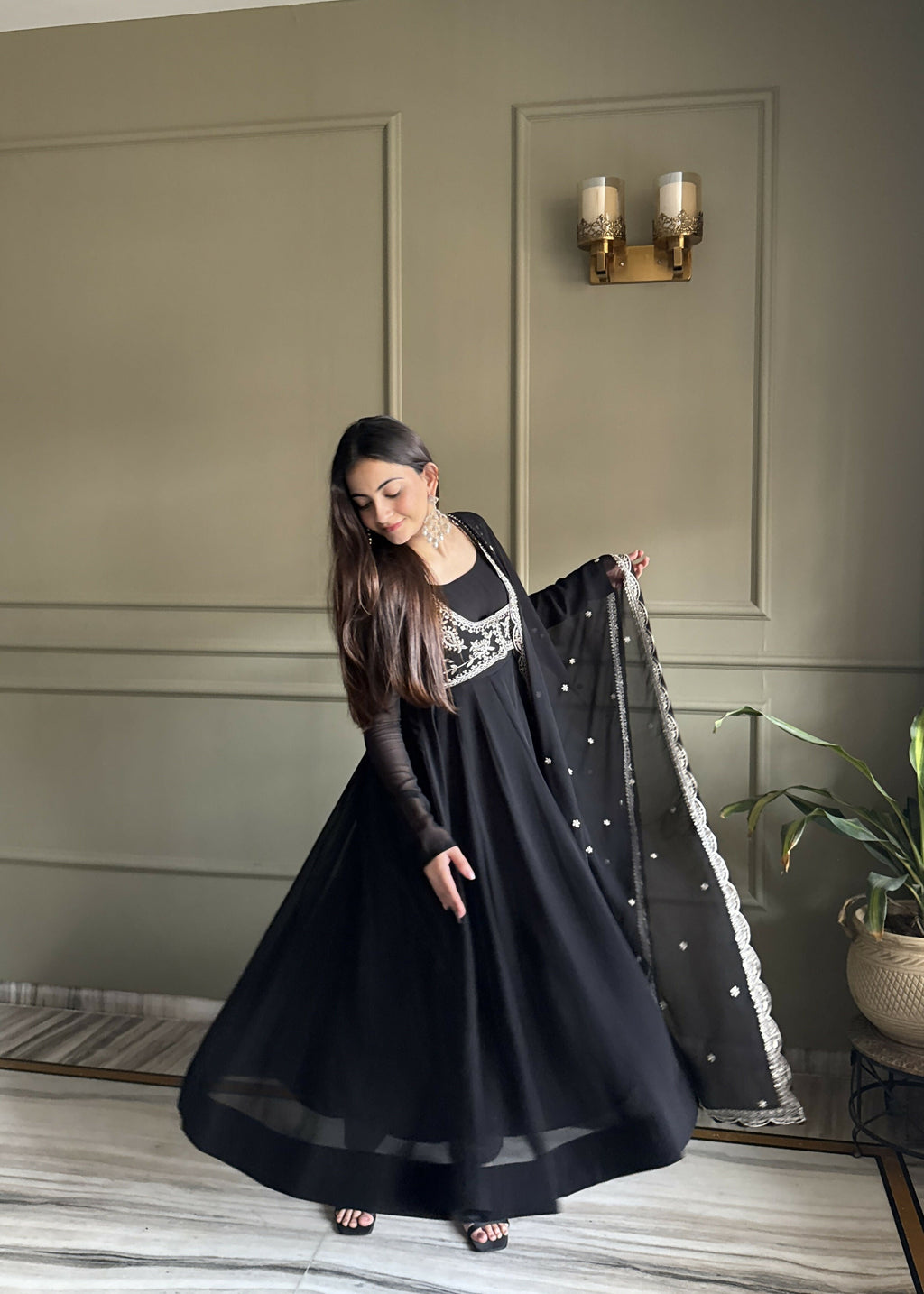 Lehenga Mart Designer Anarkali Suit With Kurta, Pant, Dupatta For Women-Black - Distacart