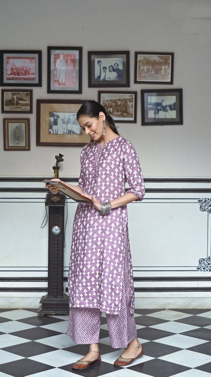 Aayaa Pure Muslin printed Kurti & Pant - purple