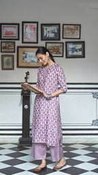 Aayaa Pure Muslin printed Kurti & Pant - purple