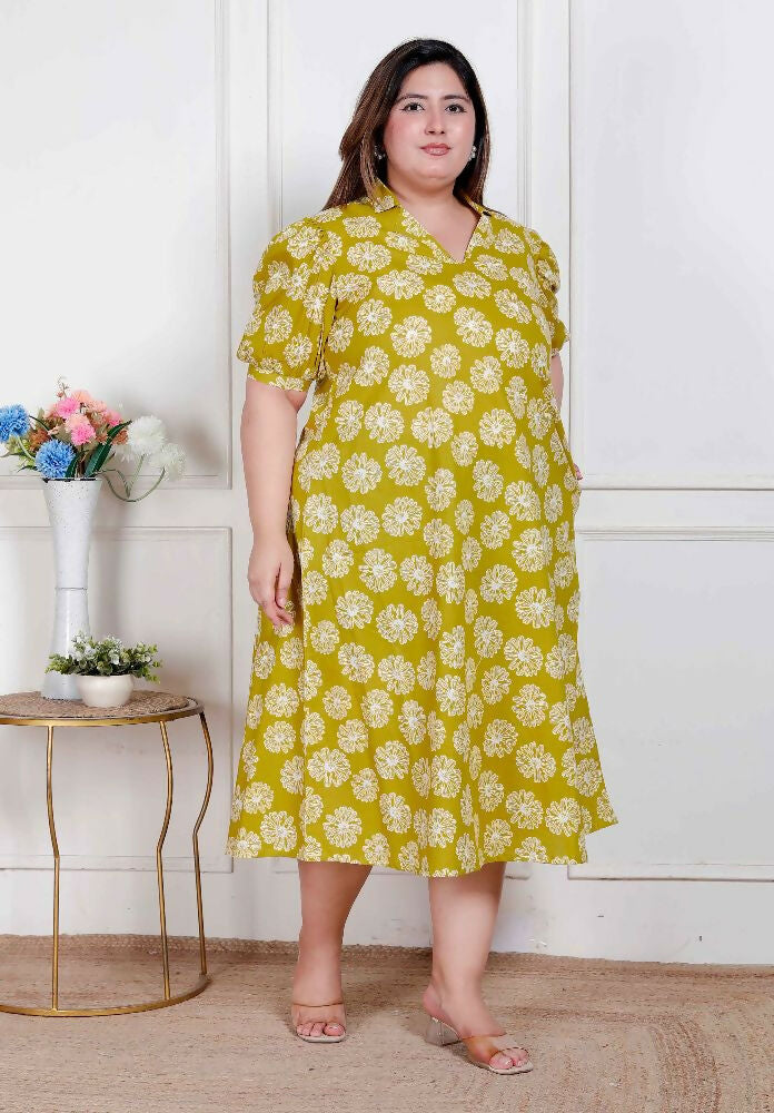 Miravan Plus Size Women'S Yellow Printed Puff Sleeve Floral Maxi Party Dress - Distacart