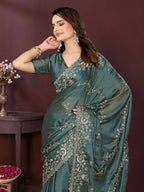 Ai Fashion Grey Rangoli Silk Embroidery Party Wear Saree - Distacart