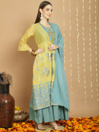 Jyoti Fashion Women's Yellow Chanderi Silk Elegant Jardoshi Kurta with Trouser & Dupatta