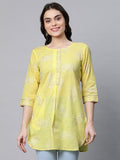 Ahalyaa Women Yellow Pure Cotton Glitter Print Tunic - Distacart