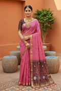 Vastranavya Pink Muga Cotton Meenakari & Azarakh Pallu Saree with Contrast Blouse - Distacart