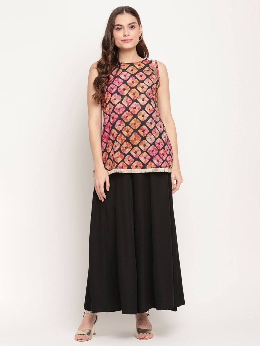 Ahalyaa Women's Black Crepe Digital Shibori Print Top Palazzo Set - Distacart