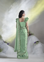 Sea Green Two Tone Satin Silk Designer Ready to wear saree with stithced Blouse - Mohmanthan Aura