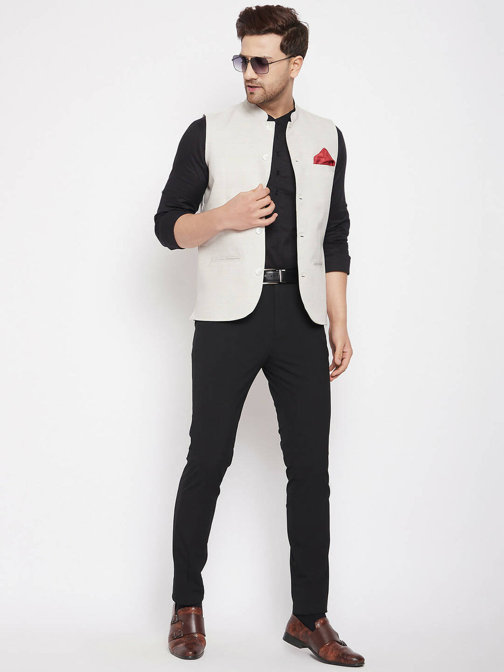 Even Apparels Cream Merino Men Woven Nehru Jacket BF504 - Distacart