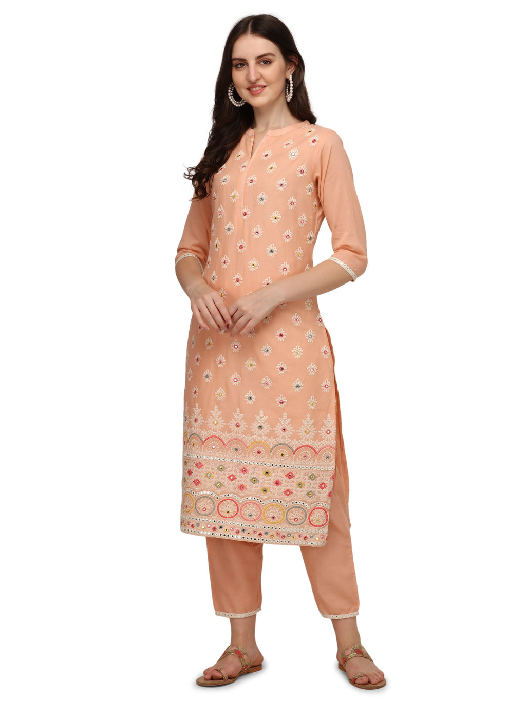 Lucknawi Embroidered Kurta With Pant & Dupatta, Multicolor - Hiral Fashion - Distacart