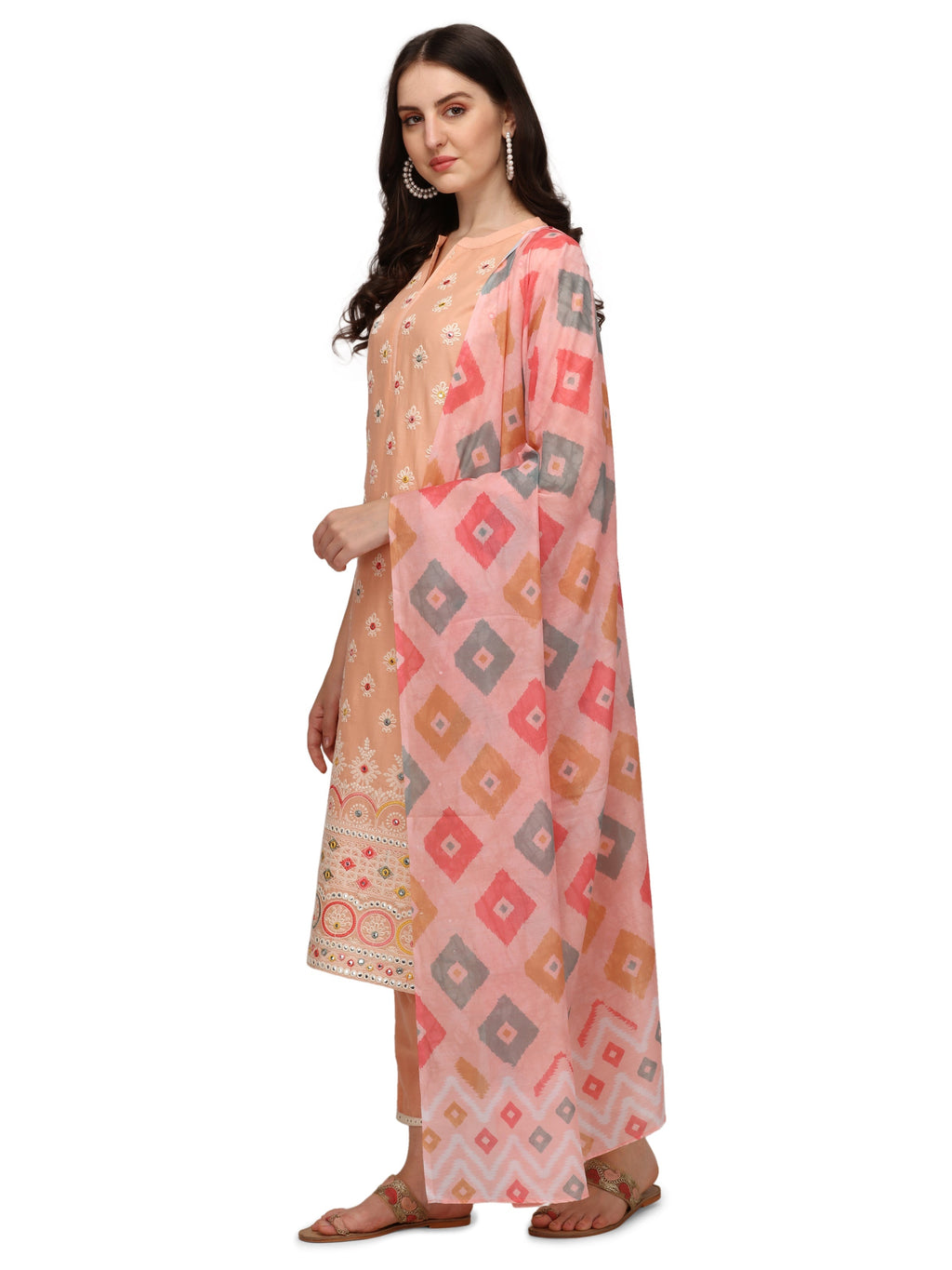 Lucknawi Embroidered Kurta With Pant & Dupatta, Multicolor - Hiral Fashion - Distacart