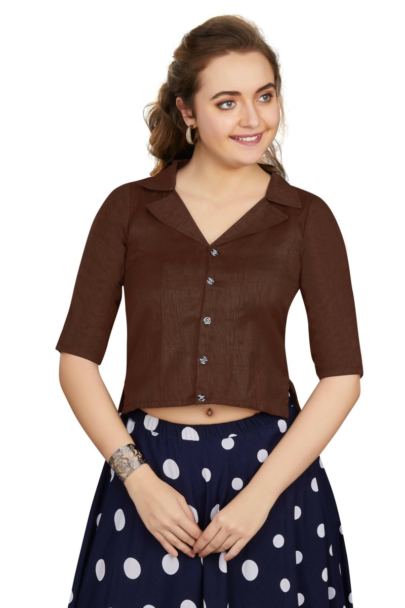 Aastha Fashion Women's Women's Coffee Art Silk Button Readymade Blouse