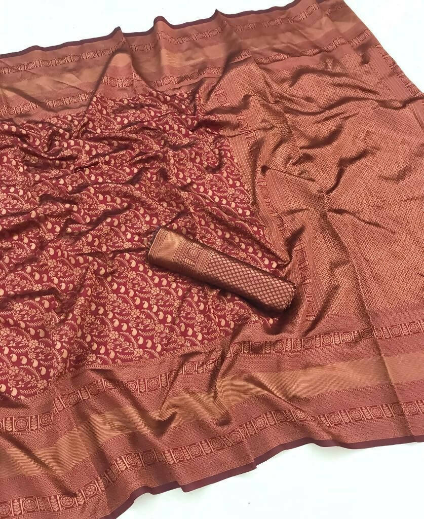 DEIANA'S Beautiful Designer Golden zari Soft Lichi Silk Saree - Maroon
