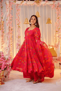 Aayaa Designer Printed Tebby Silk Suit - Multi Color