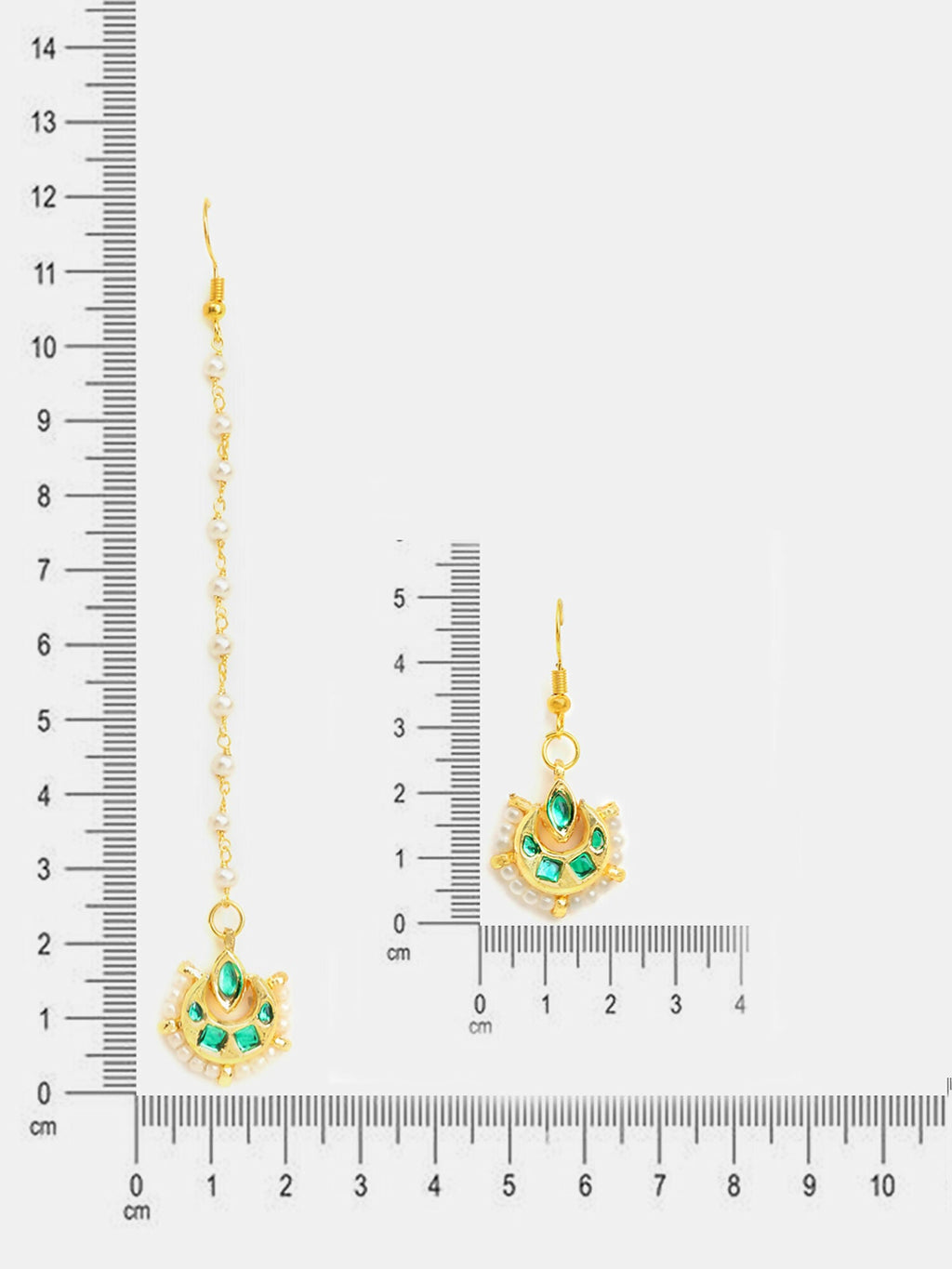 Ruby Raang Gold Green Kundan Earrings And Maang Tikka - Distacart