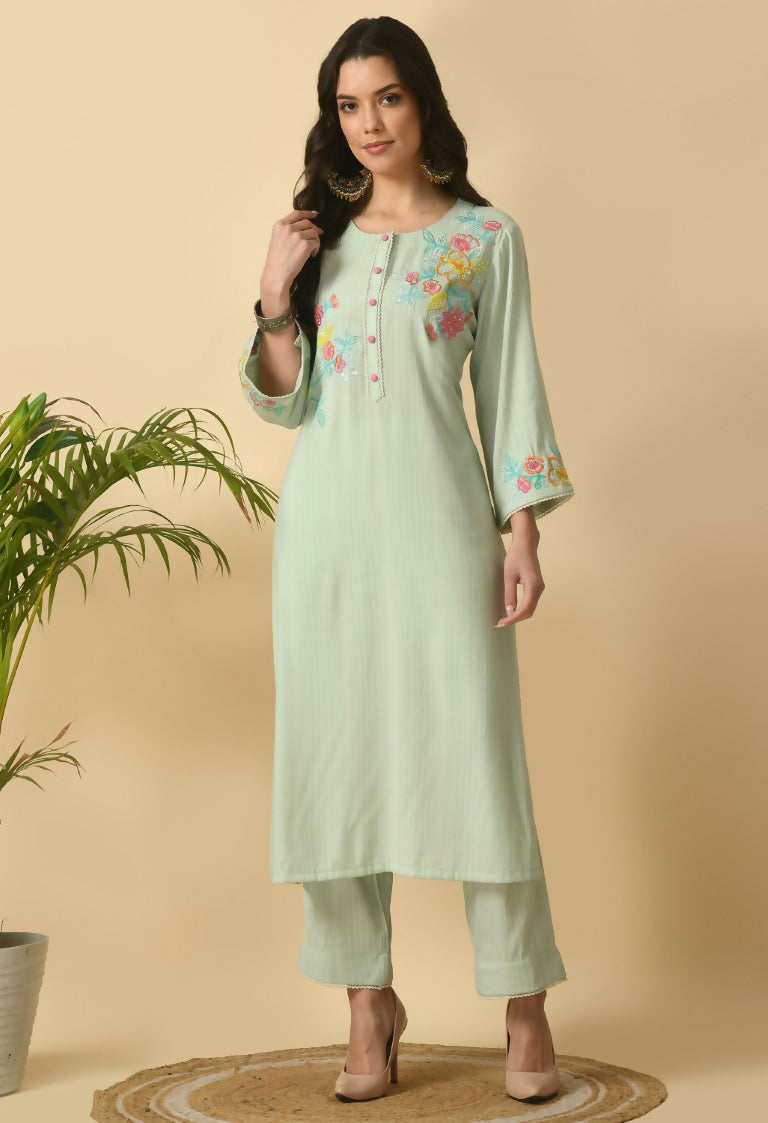 Joban Fashion L.Green Cotton Rayon Kurta Set