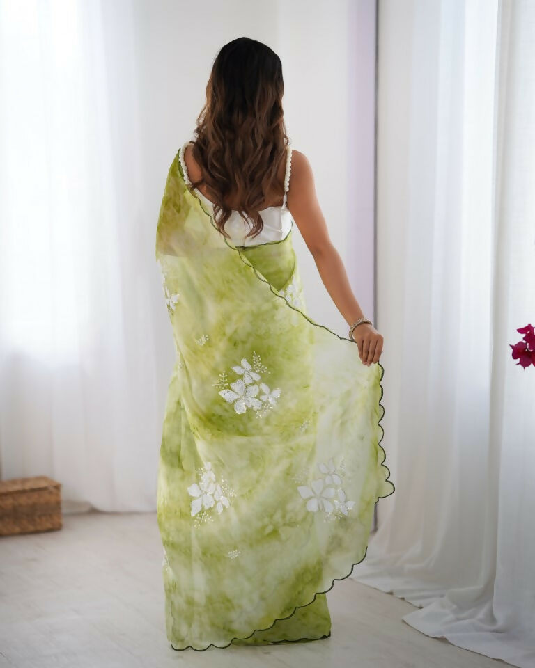 Green Jimmy Choo Printed, Sequence Embroidery Work Saree - Saima