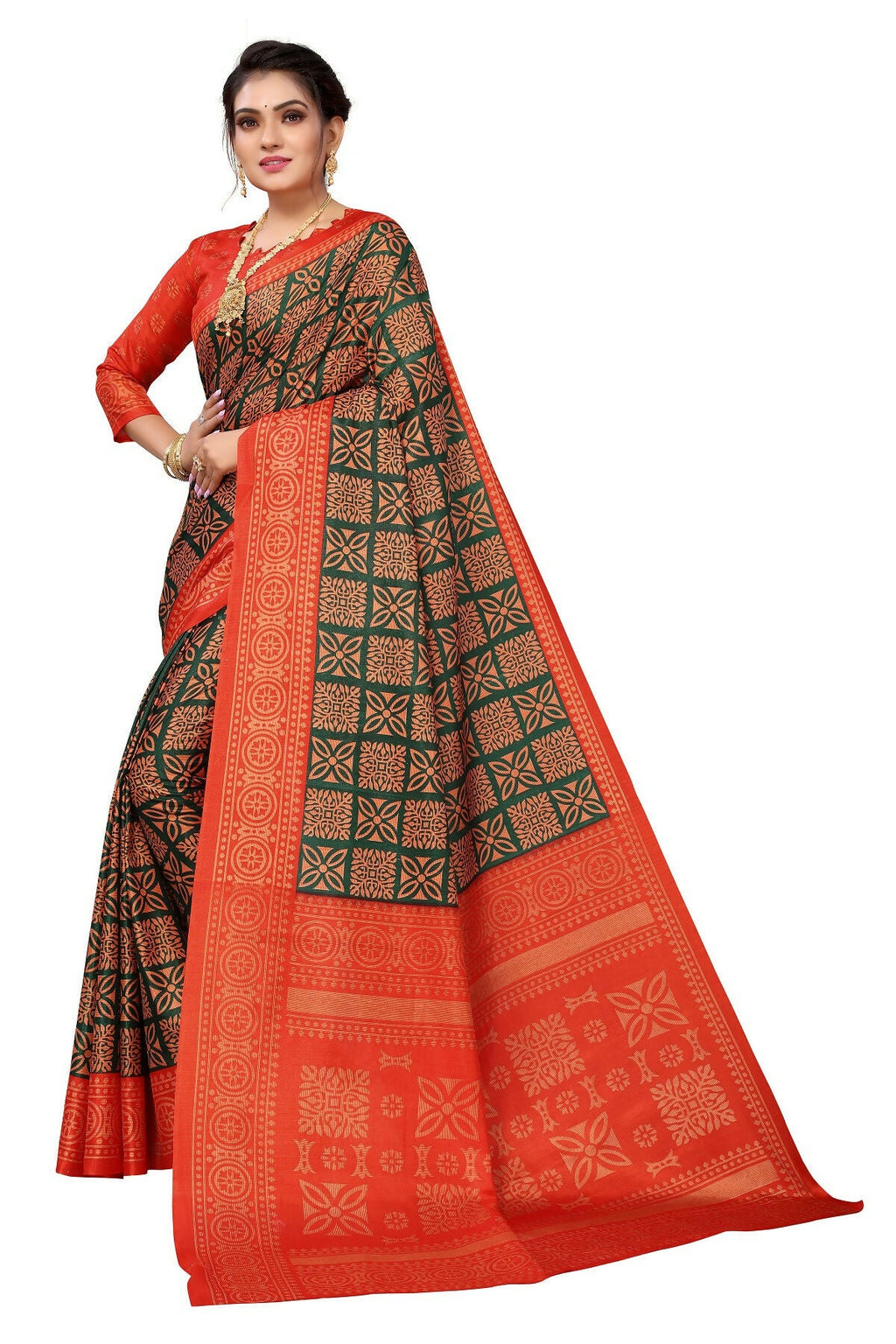 Vamika Red Printed Art Silk Saree